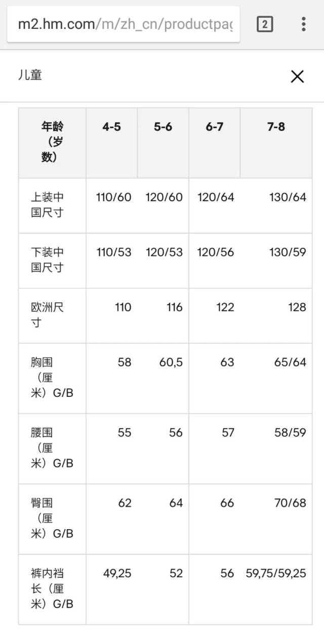 hm男装裤子尺码表图片