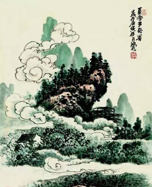 国画山石水云的勾染画法!