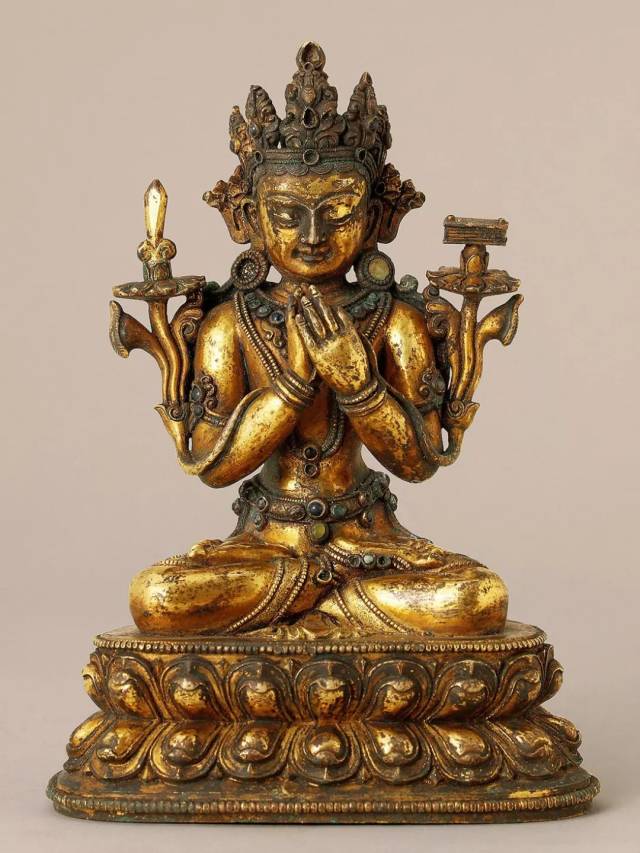 铜鎏金文殊菩萨 元代 汉藏风格(元大都) 高 16.