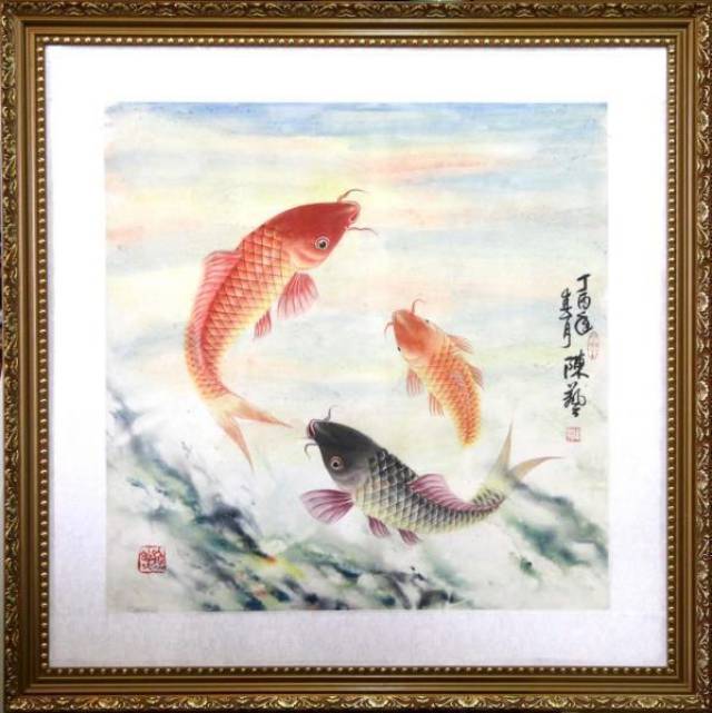 画家陈艺——陈艺传统工笔写实与写意彩墨鲤鱼作品