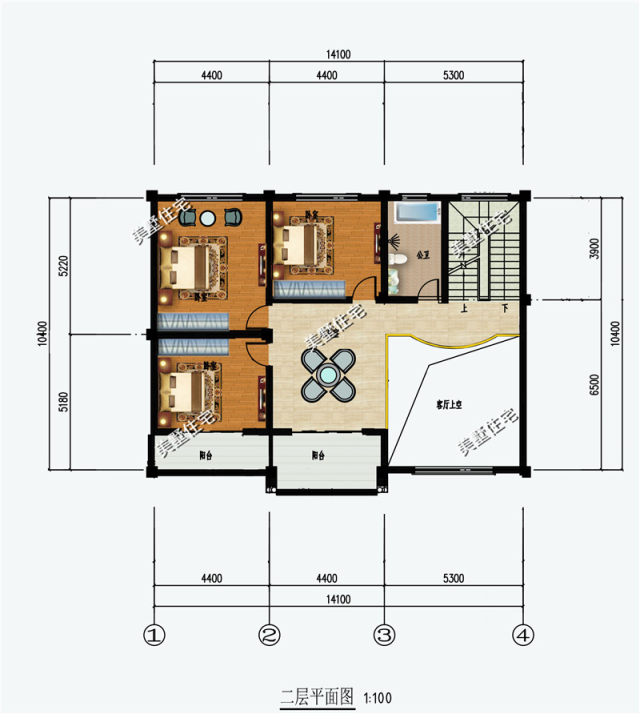 14x10米农村自建房别墅,8室2厅大露台,真石漆外观效果,带你飞