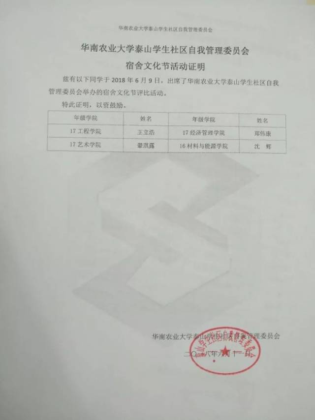 活动证明 | 泰山区宿舍文化节
