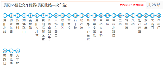 贵阳 65 路公交车路线(贵阳北站—火车站)