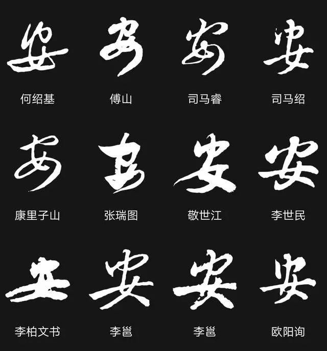 以下是历代各名家书写的行草书【安】字