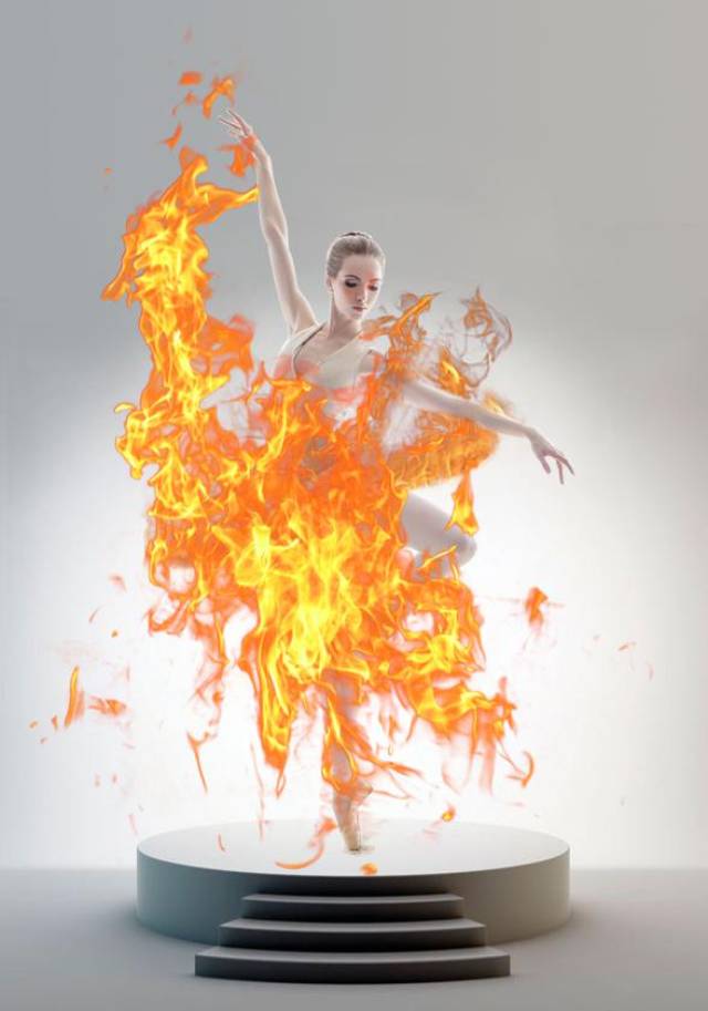 创建矢量蒙版,橡皮擦工具,调整不透明度到15%,轻轻擦除火焰,使其自然