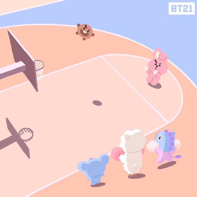 bt21舉行內部籃球賽,肌肉兔cooky首先上場,哥哥們在一旁應援!