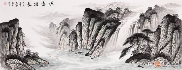 蒋伟最新力作六尺横幅国画山水《源远流长》