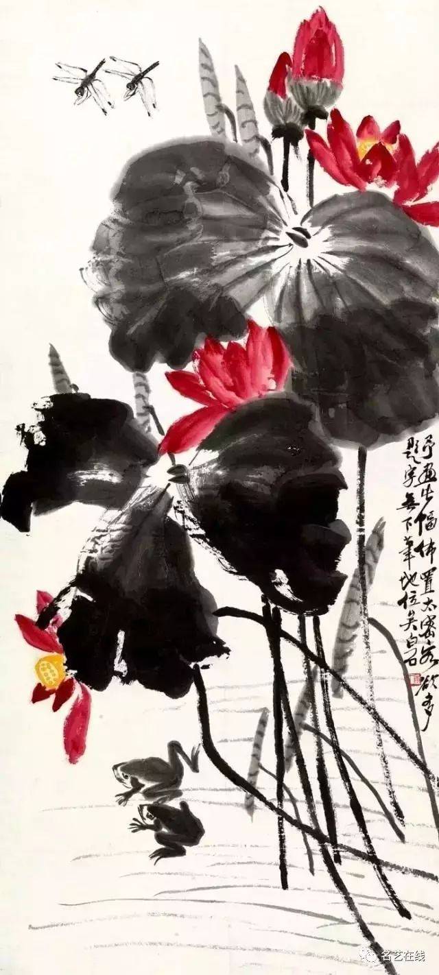 齊白石 荷葉 齐白石荷花蜻蜓立轴设色纸本收藏资讯|艺术家|书画家|书画名人