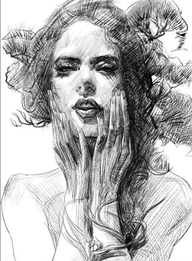 然后老奶奶通过不断的努力,从素描画手开始,画到了人物素描.