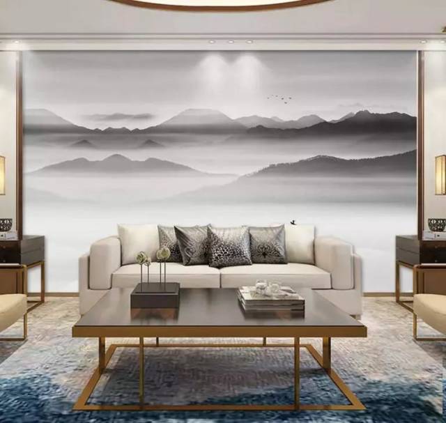 新中式水墨国画瓷砖背景墙,古风韵味充满居室!