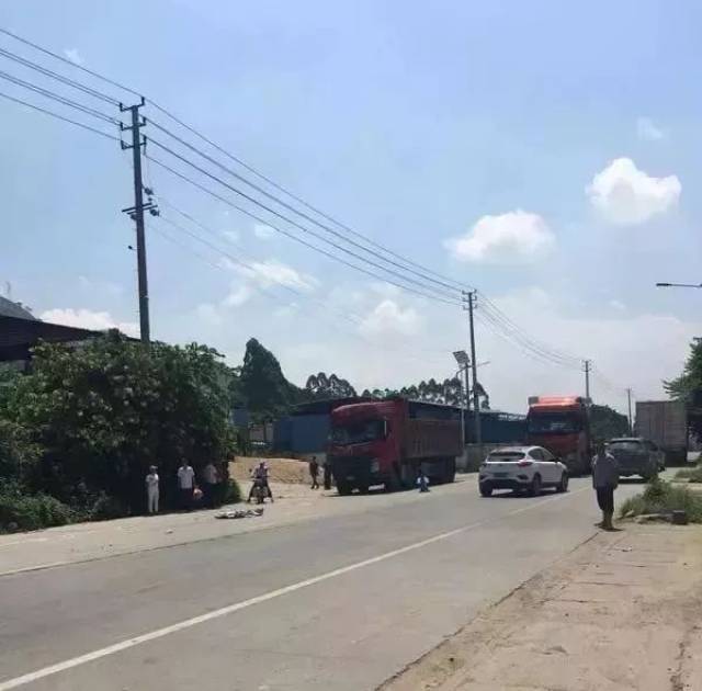 岑溪探花路段一辆客车与货车相撞,两车严重变形.