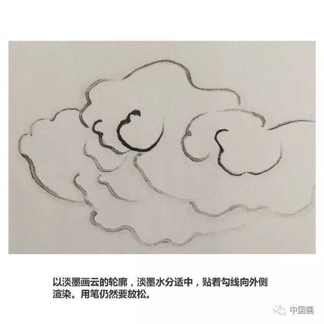 国画入门教程 山水画双勾画云法