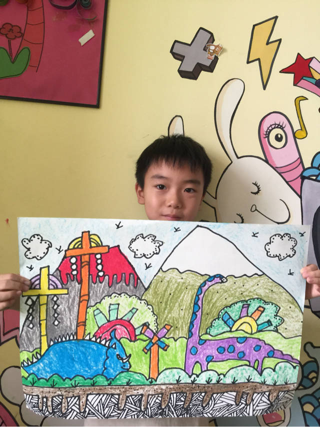 我的暑假儿童画-恐龙世界