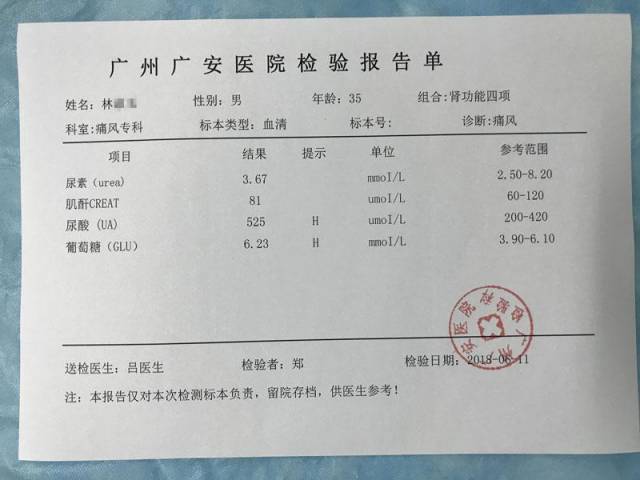 深圳的林先生,35岁,去年检查出有尿酸高,手指关节肿痛,痛的时候就到