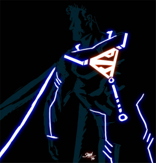 由荧光线条组成的超人