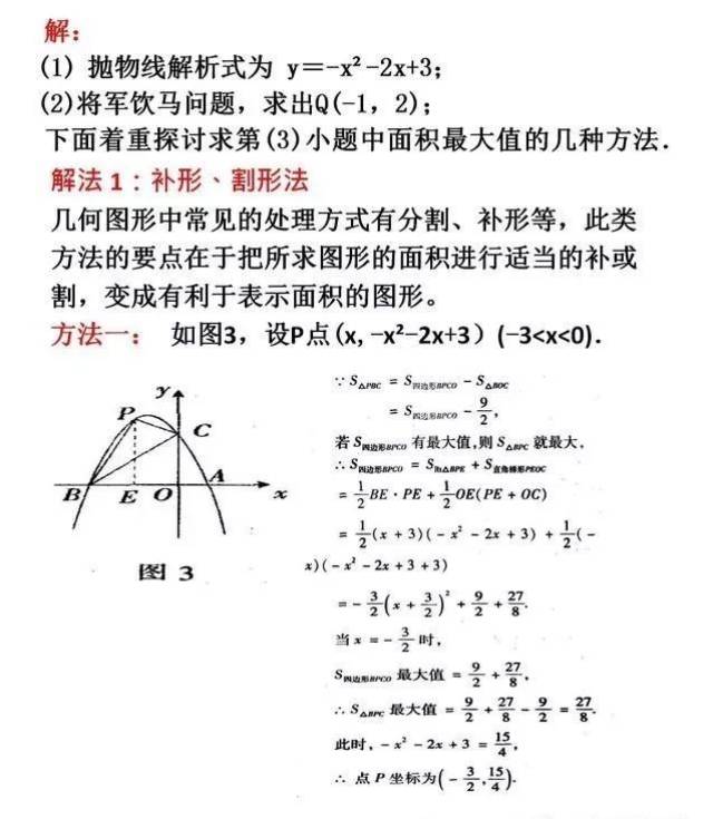初中数学二次函数面积最值问题的4种解法…掌