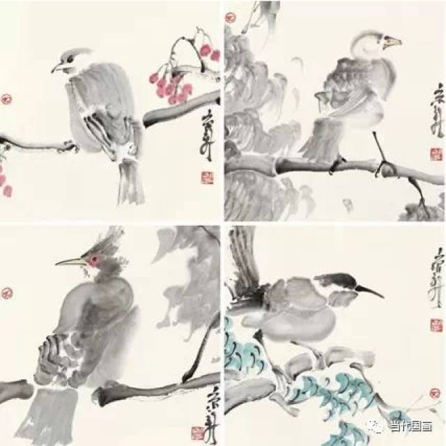 周京新《花鸟》33×33cm ×5