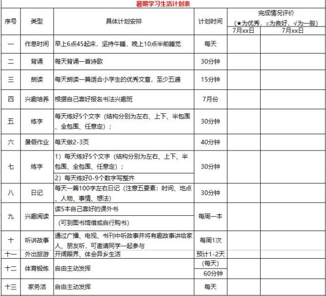 暑假是用来反超的,这份完美的暑假计划表,赶紧收好!