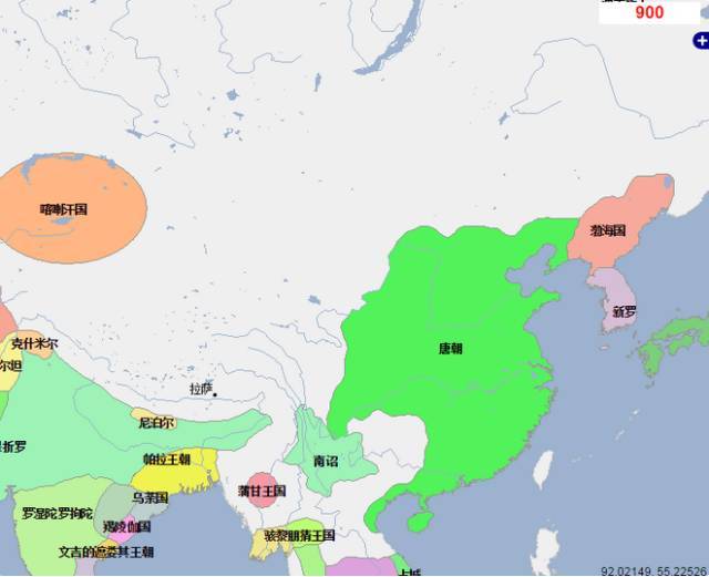 公元900年.左下角南诏古国,现在在大理.