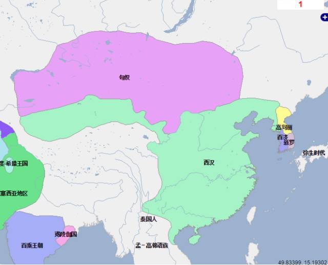 公元1年.西漢疆域沒有太大的變化,匈奴反而更強了.