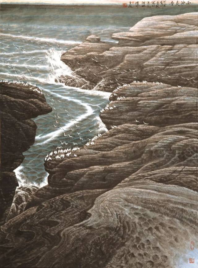 庆祝中国改革开放四十周年,著名画家邓子敬《南疆岛石图》中国画长卷