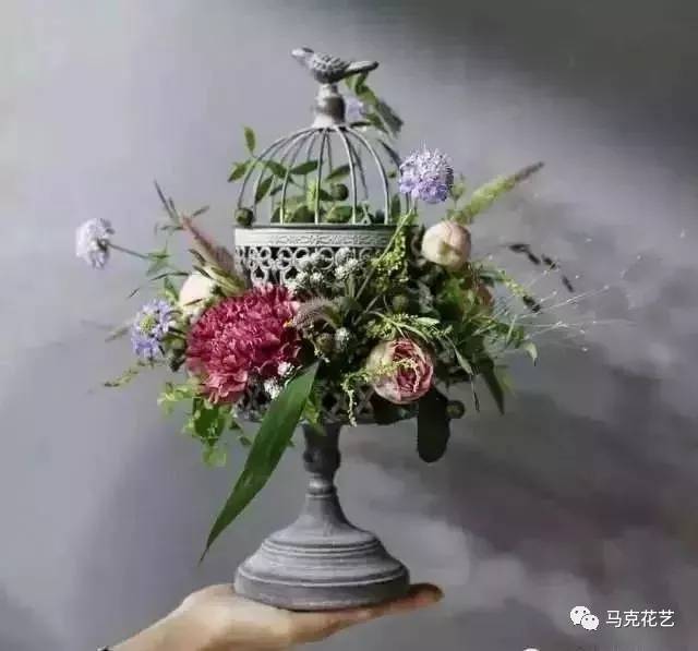 鸟笼插花作品图片