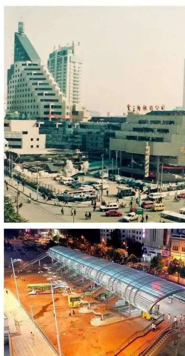 上图:七十年代的合肥百货(公司)大楼 下图:2012年航拍的合肥百货大楼