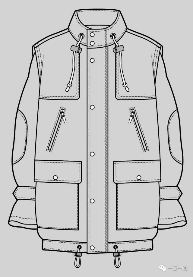 步骤来源:一行一线 step 1 画出廓形与结构线,注意服装结构的穿插关系