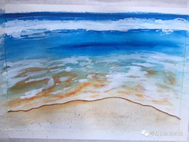 8.注意海浪有明有暗,再用白墨水刻画一下白色海浪的感觉.