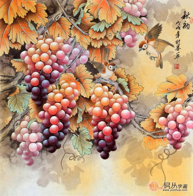新生代潜力画家羽墨葡萄图《秋韵》(作品来源:易从网)