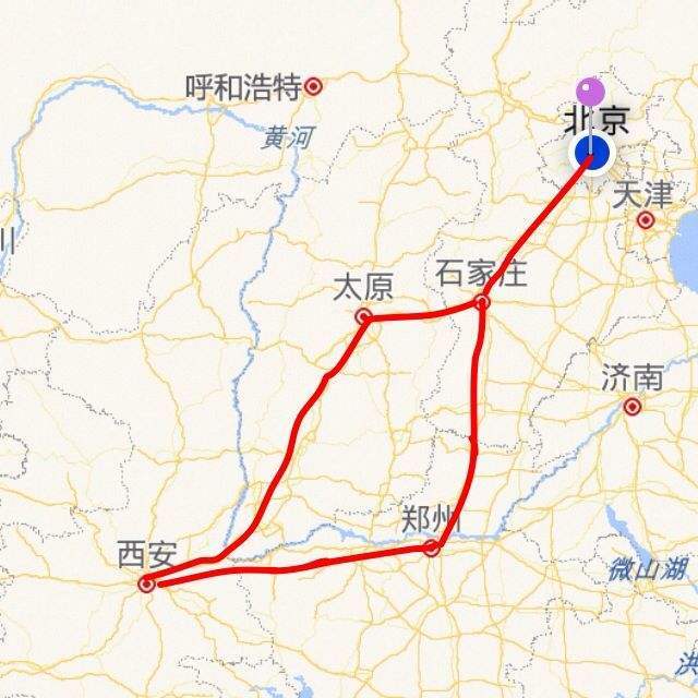 北京到西安火车路线图图片