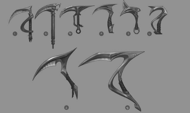 拳头设计师bravoray推特分享阿卡丽的模型设计稿,其中人物模型,武器