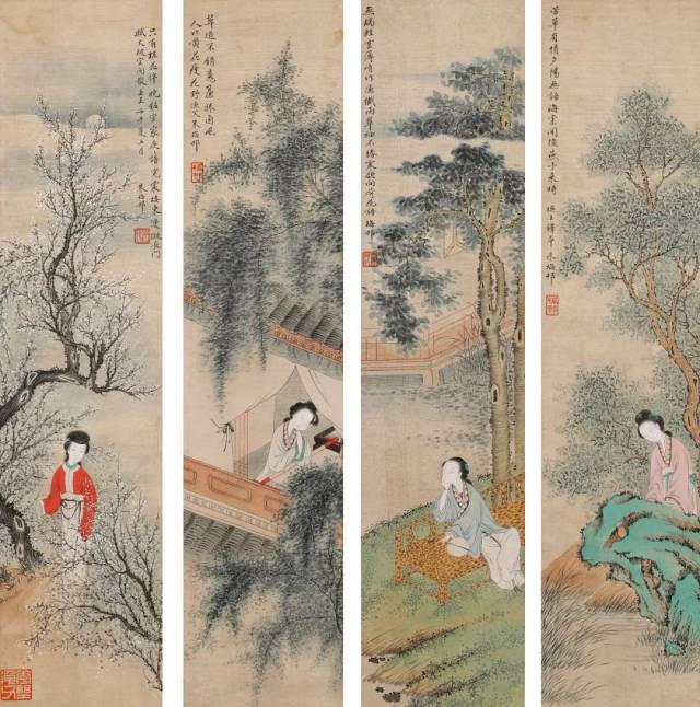 四条屏画的艺术魅力，一幅一景,各臻其妙!_搜狐网