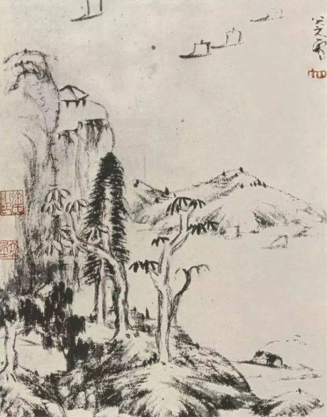 八大山人《渴笔山水册》_搜狐网