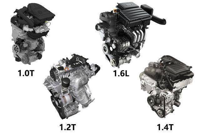 4l,1.6l三款自然吸氣發動機和1.0t,1.2t,1.4t三款渦輪增壓發動機.