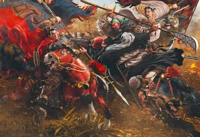 出现在第五回中,该片段以刘备,关羽,张飞兄弟三人与猛将吕布的殊死