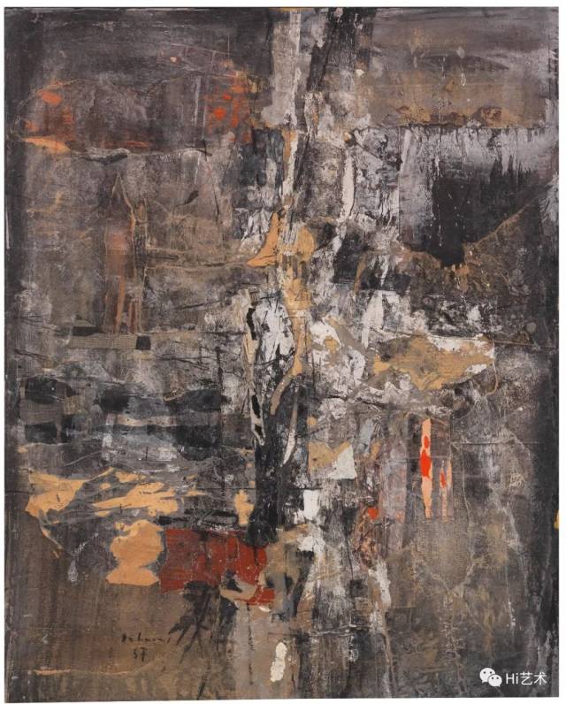 5x55.5cm 纸本综合材料拼贴 坦培拉 1957