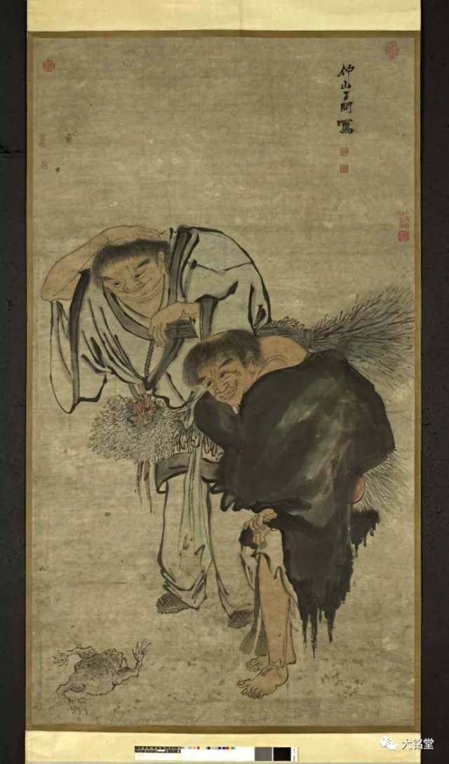 大英博物馆藏明代王问绘画作品：寒山拾得（和合二仙）与旺财金蟾图