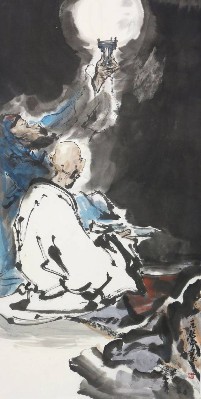 中国美术家协会会员 王莹 悟道图 135*69cm 30.