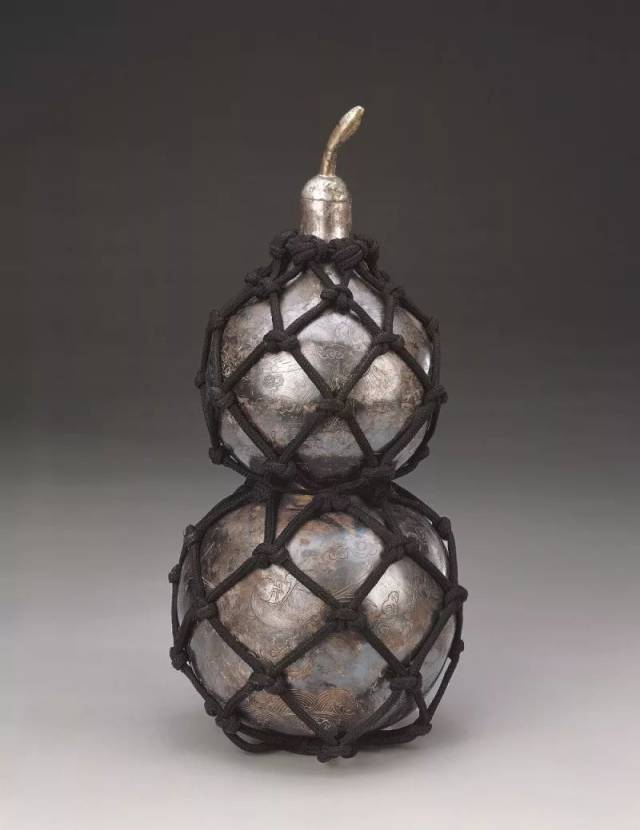 清 银花鸟纹酒葫芦