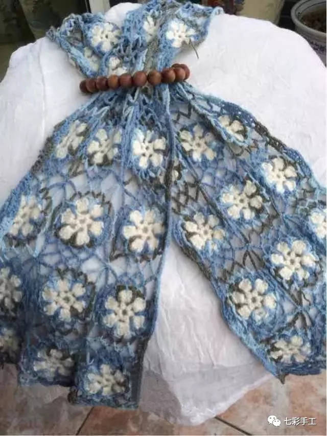 清凉配色立体钩花围巾钩针编织教程,夏日的雪,配线越细效果越好