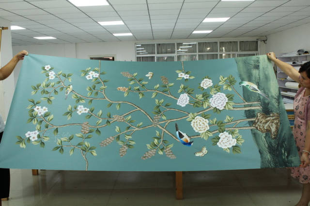 手工刺绣花鸟壁画多图欣赏