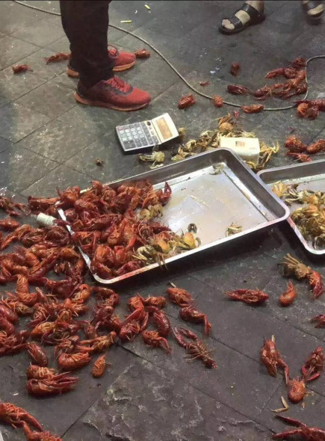 兴化烧烤摊发生打架事件,煮熟的龙虾,螃蟹遍地都是.