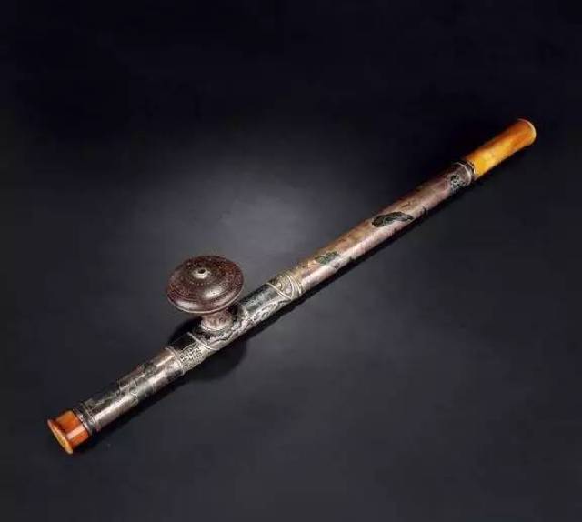 清 乌木包银烟杆
