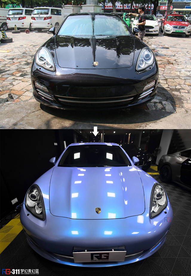 保时捷帕拉梅拉贴膜改色青幻蓝