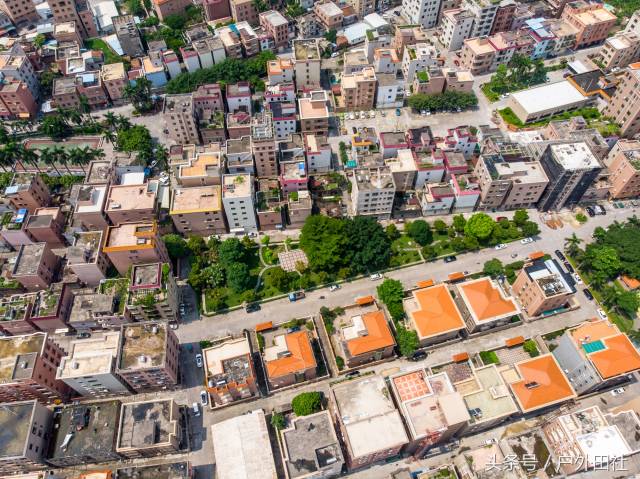 无人机航拍厚街白濠村全景,村里几栋别墅格外显眼.