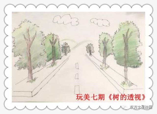 路边一排树的绘画图片