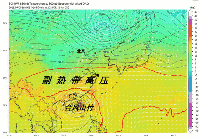 9月9日-11日,12-14日,14-16日东亚和太平洋环流形势示意图,中气爱根据