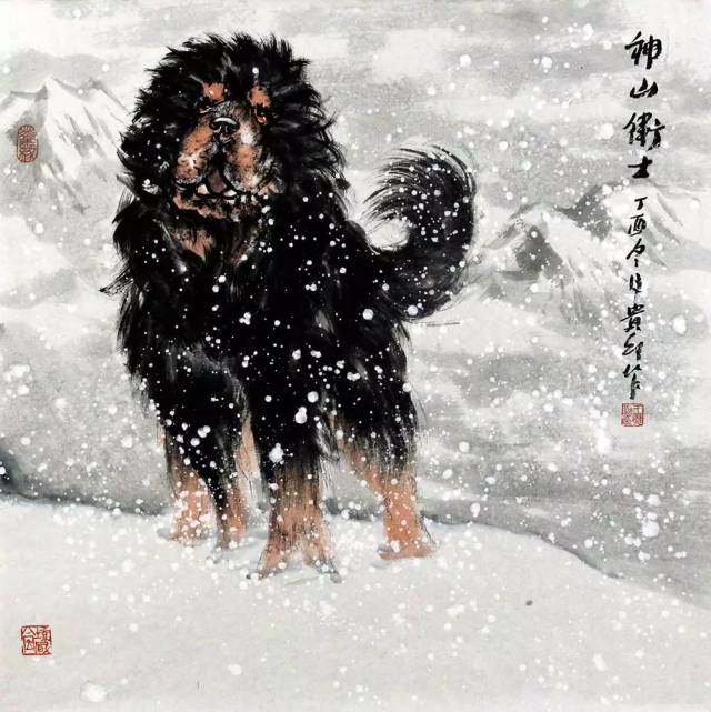 神山卫士 英勇雄壮 | 王贵邱国画藏獒作品赏析