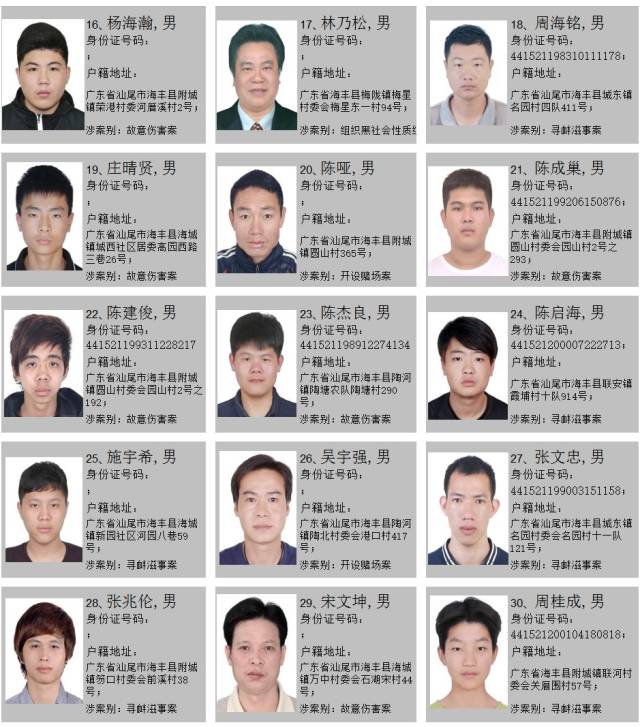 海丰公安通缉100名逃犯,最高奖励20万元!